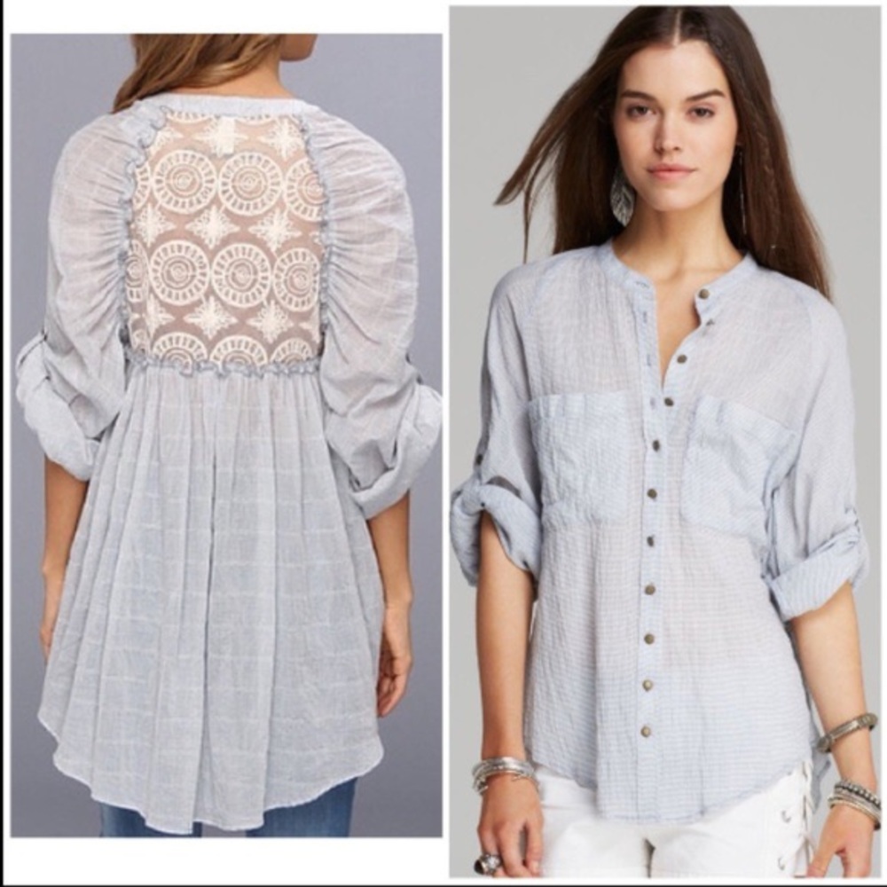 FREE PEOPLE lace back chambray shirt✨szM